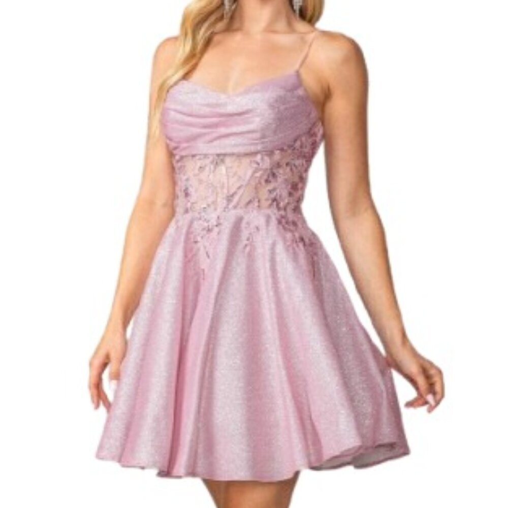 NWT Dancing Queen 3386 Glitter Cocktail Dress Blush Size XS